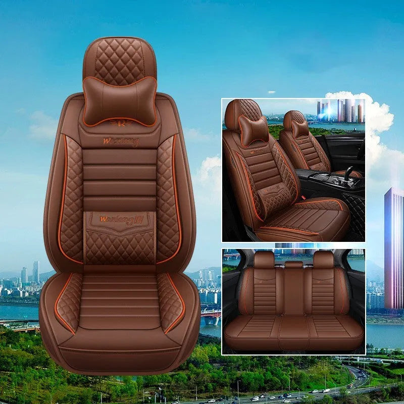 Leather car seat cushion with high elastic sponge filler, shown in a red colour on a car seat.