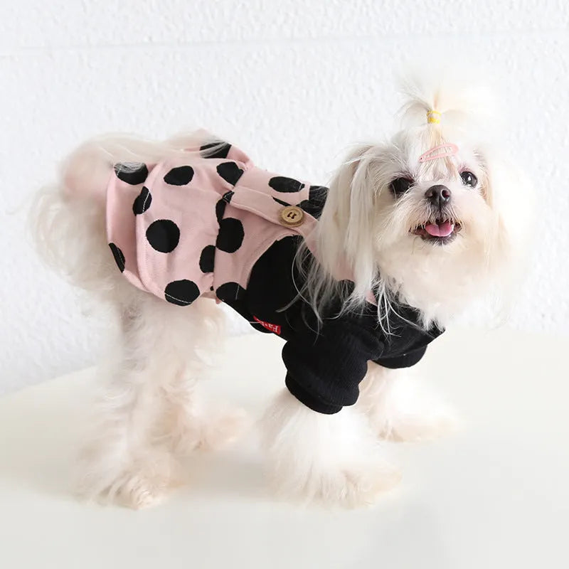 Pet couple clothing set with lapel shoulder strap design in casual cloth fabric