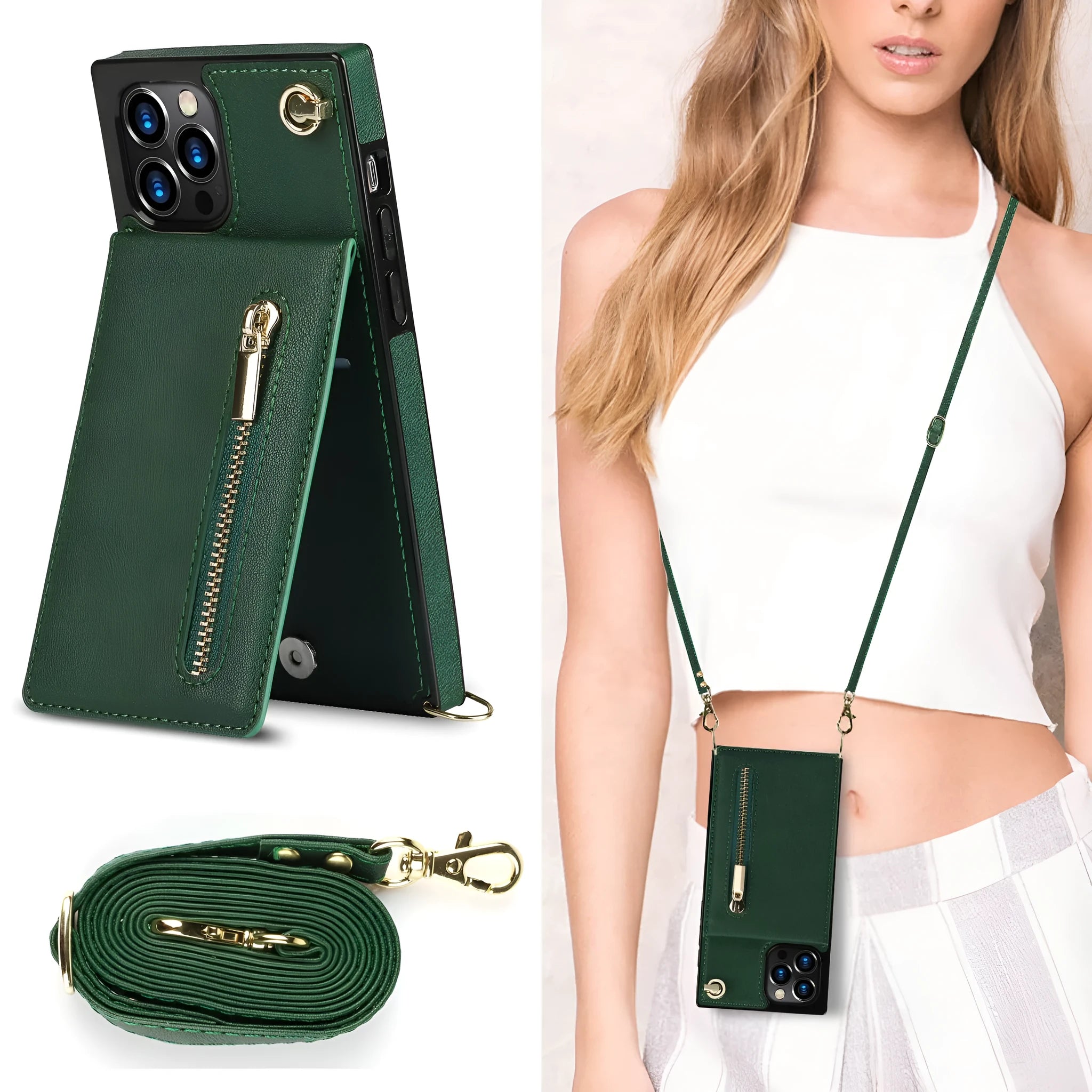 Solid colour leather and TPU mobile phone case shown fitted on a smartphone.