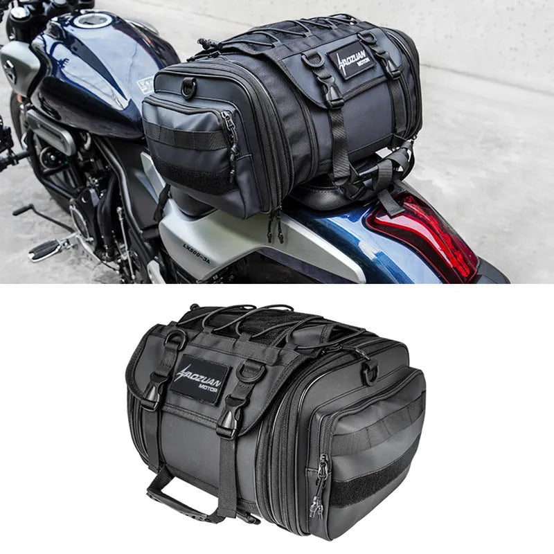 Waterproof motorcycle rear seat side bag set with 20 litre and 22 litre bags for universal bike fit