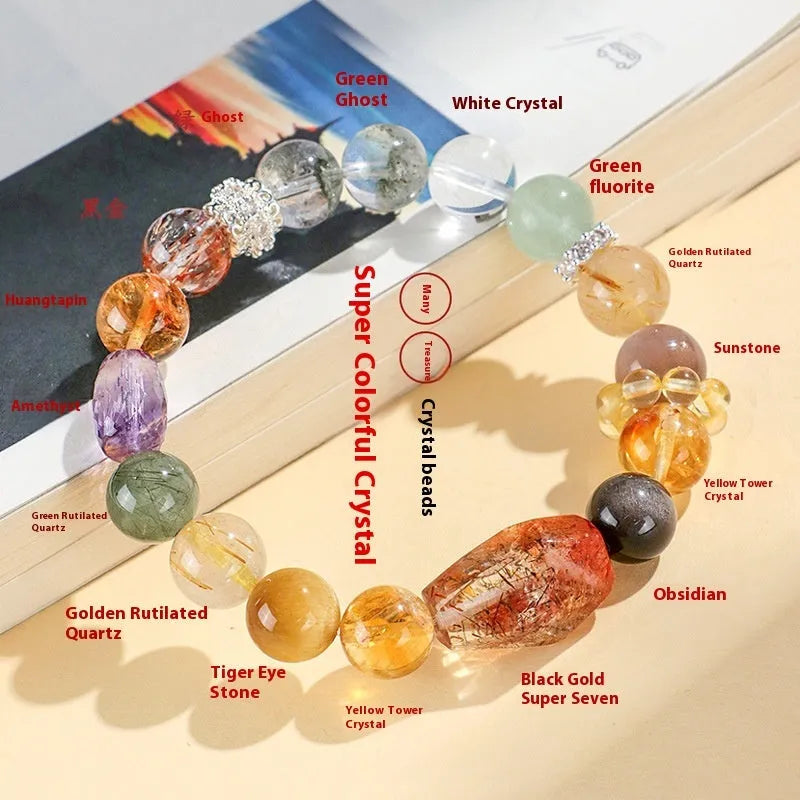 Natural crystal bead bracelet for women with string beads in Duobao and black gold crystal variations