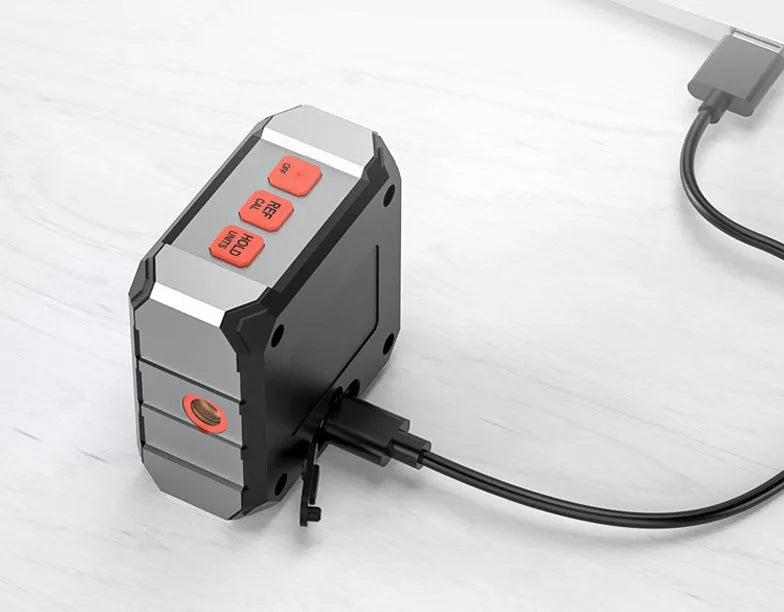 Longyun digital laser inclinometer with alloy casing and backlit display showing measurement.
