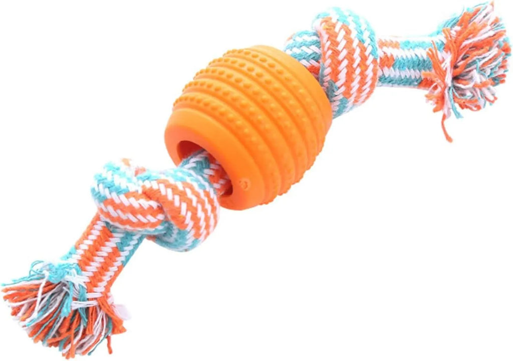 Blue dog chew toy with rope texture for cleaning teeth and protecting oral health.
