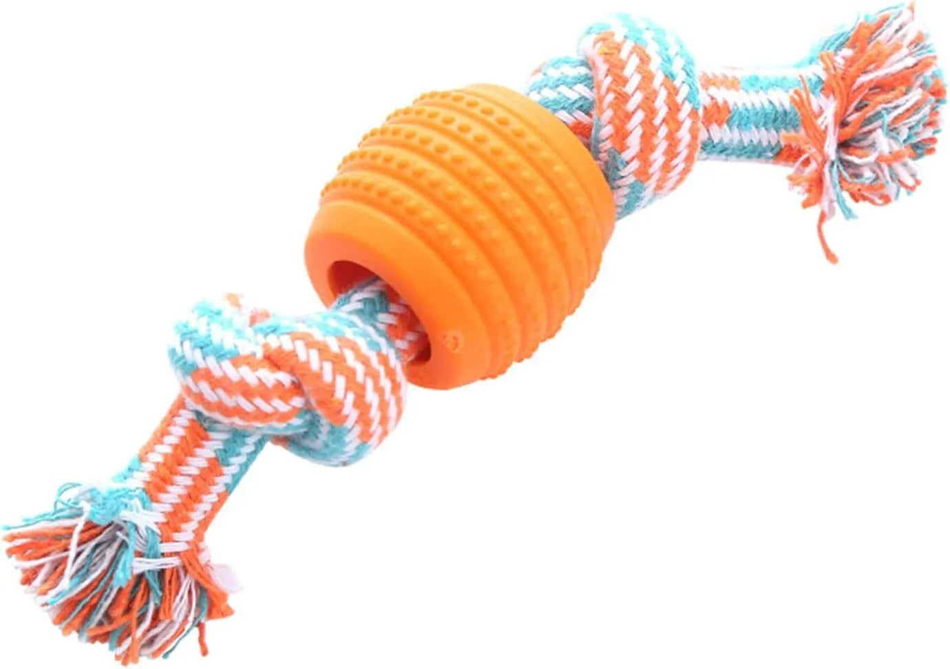 Blue dog chew toy with rope texture for cleaning teeth and protecting oral health.