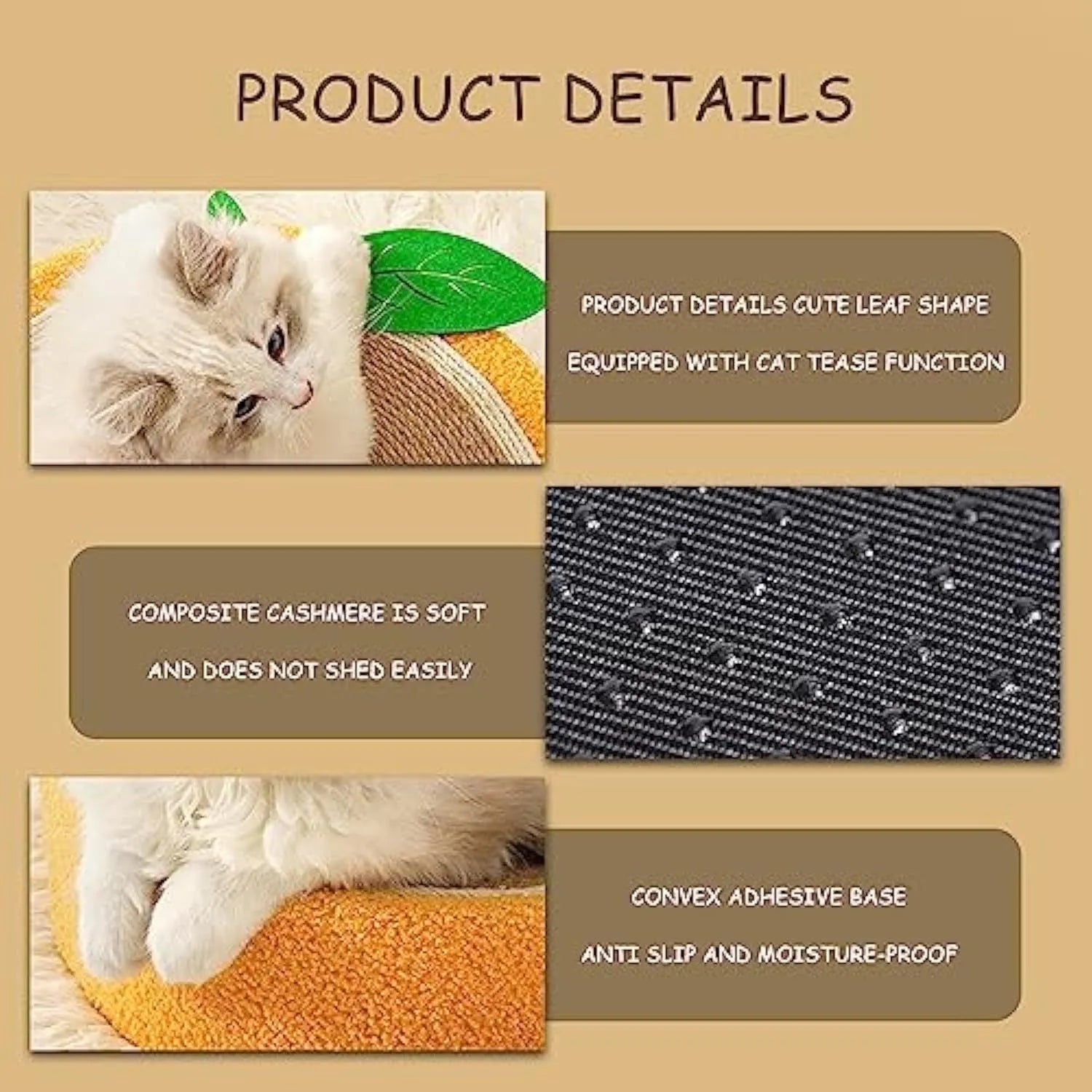A round yellow fruit-themed cat scratching board and bed made from sisal material.