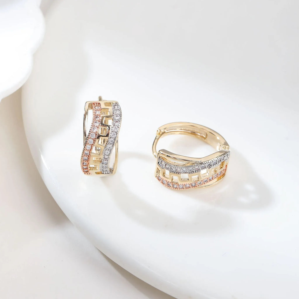 Gold copper micro inlaid zircon geometric U-shaped earrings for women ear clip style