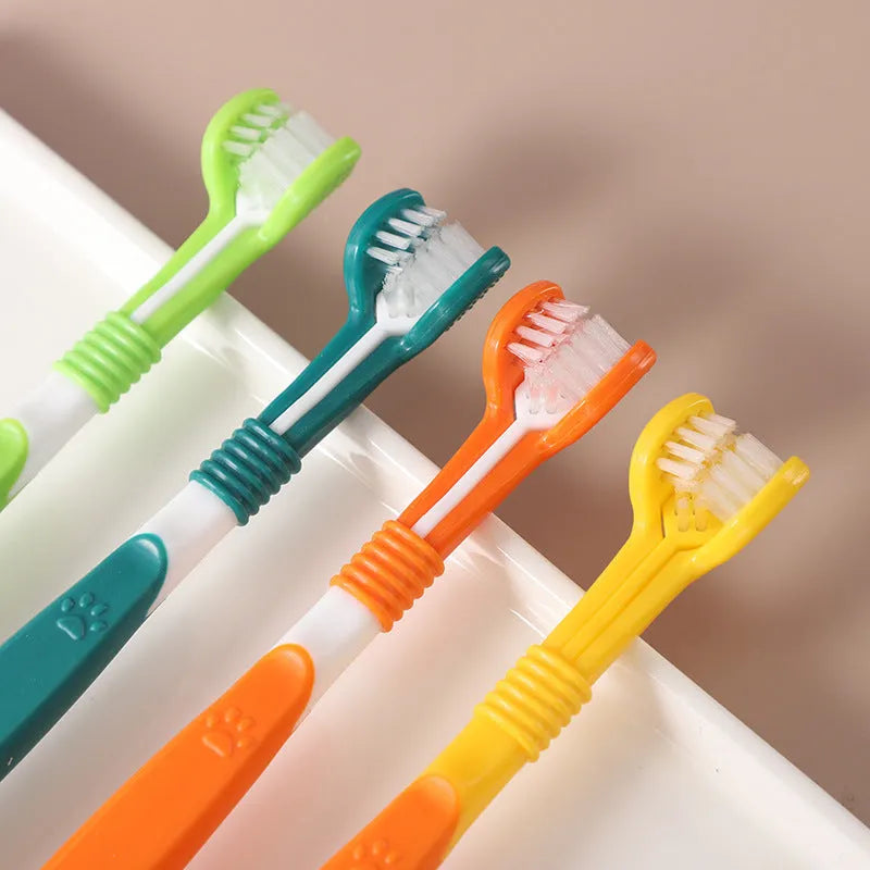 Pet toothbrush in assorted colours with plastic handle and nylon bristles for dog and cat dental care