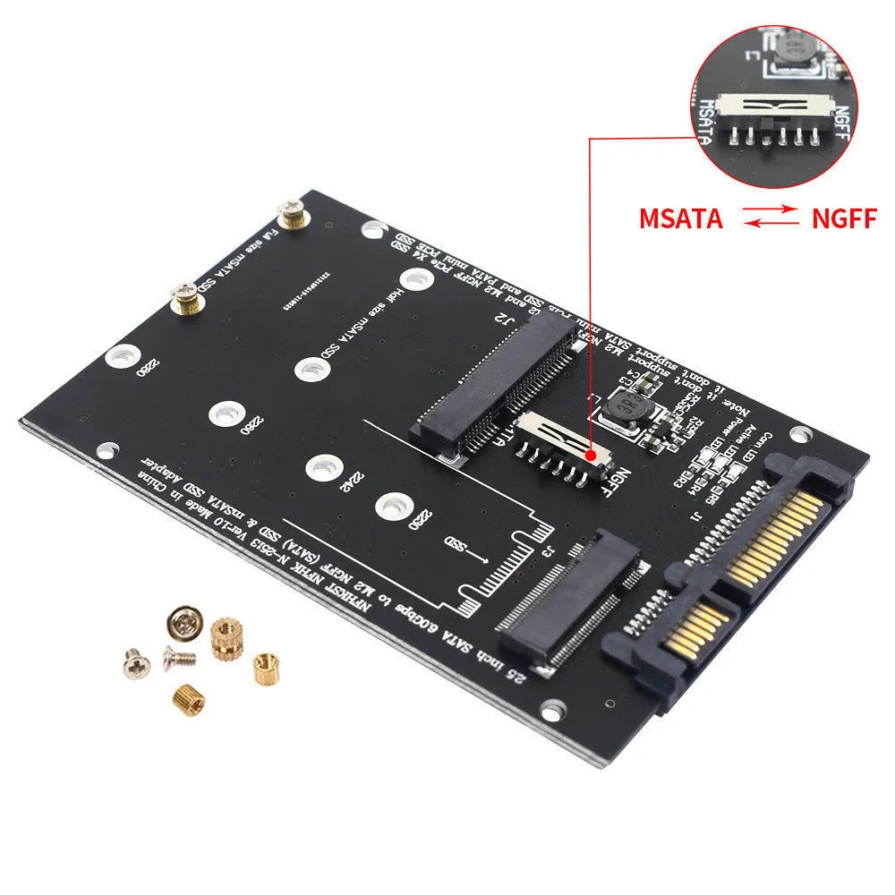 SATA3 to M.2 NGFF mSATA SSD adapter conversion card on a blue background.