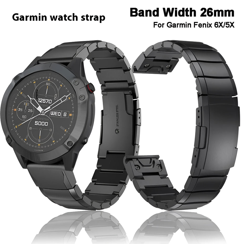Stainless steel watch band for Garmin Fenix 3 and Fenix 5X in silver, black, gold, and rose gold colours