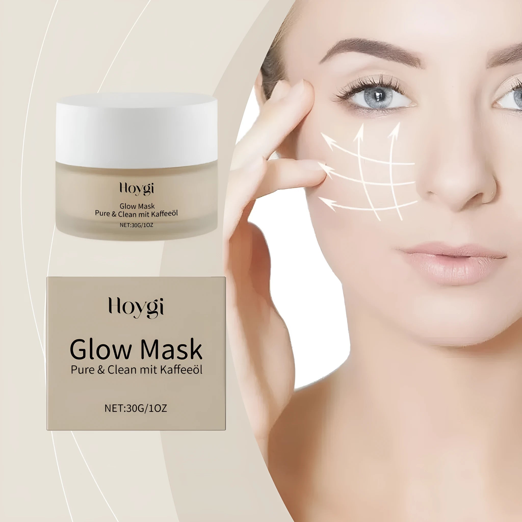 Single facial sheet mask for moisturising and brightening, contains 30g essence with coffee seed oil.