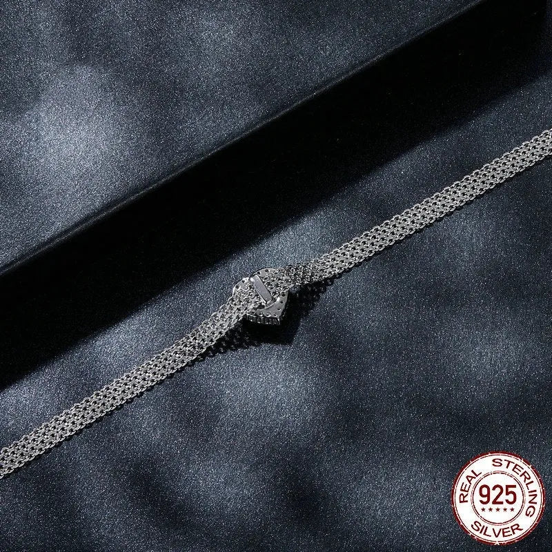 S925 sterling silver love woven bracelet with 1 karat moissanite stone, electroplated, MSB019 colour