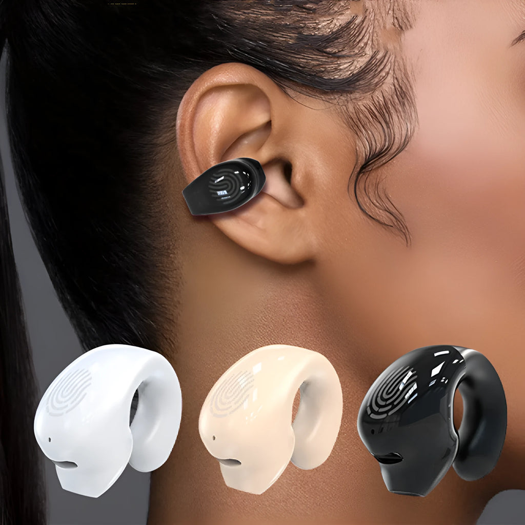 Wireless Bluetooth headset 53mini ear clip sports earbuds in black with ear-clip design and charging case