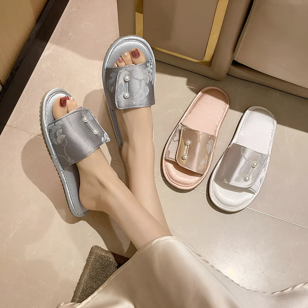 Casual soft bottom slippers in blue with non-slip TPR sole for women, side view
