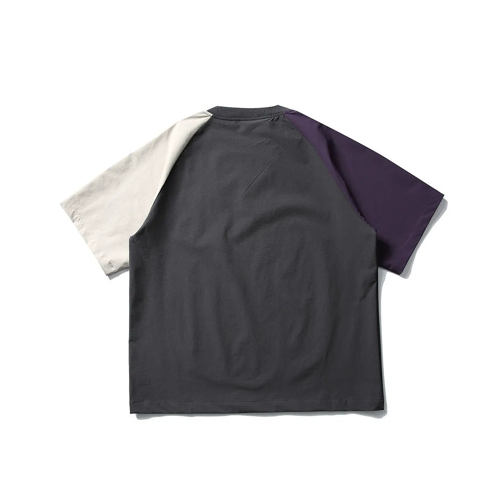 Dark grey men's t-shirt with contrast colour raglan sleeves and loose fit casual styling