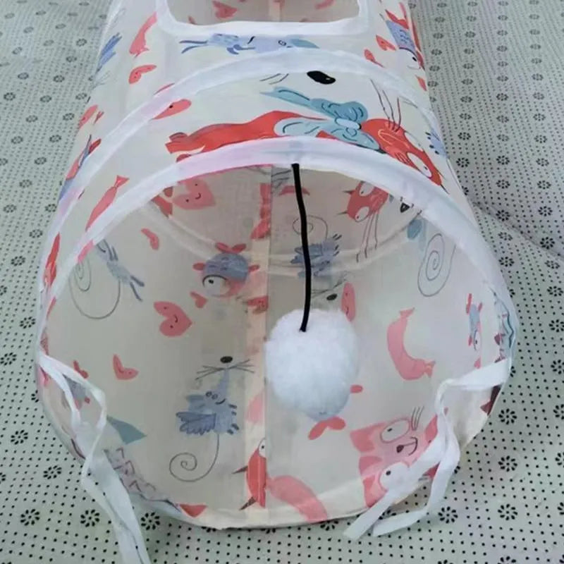 Foldable cat play tunnel with removable tubes and bunny tent in colour kitten design
