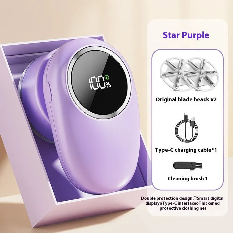 Beige and purple digital fur ball trimmer units with different numbers of cutter heads on display.
