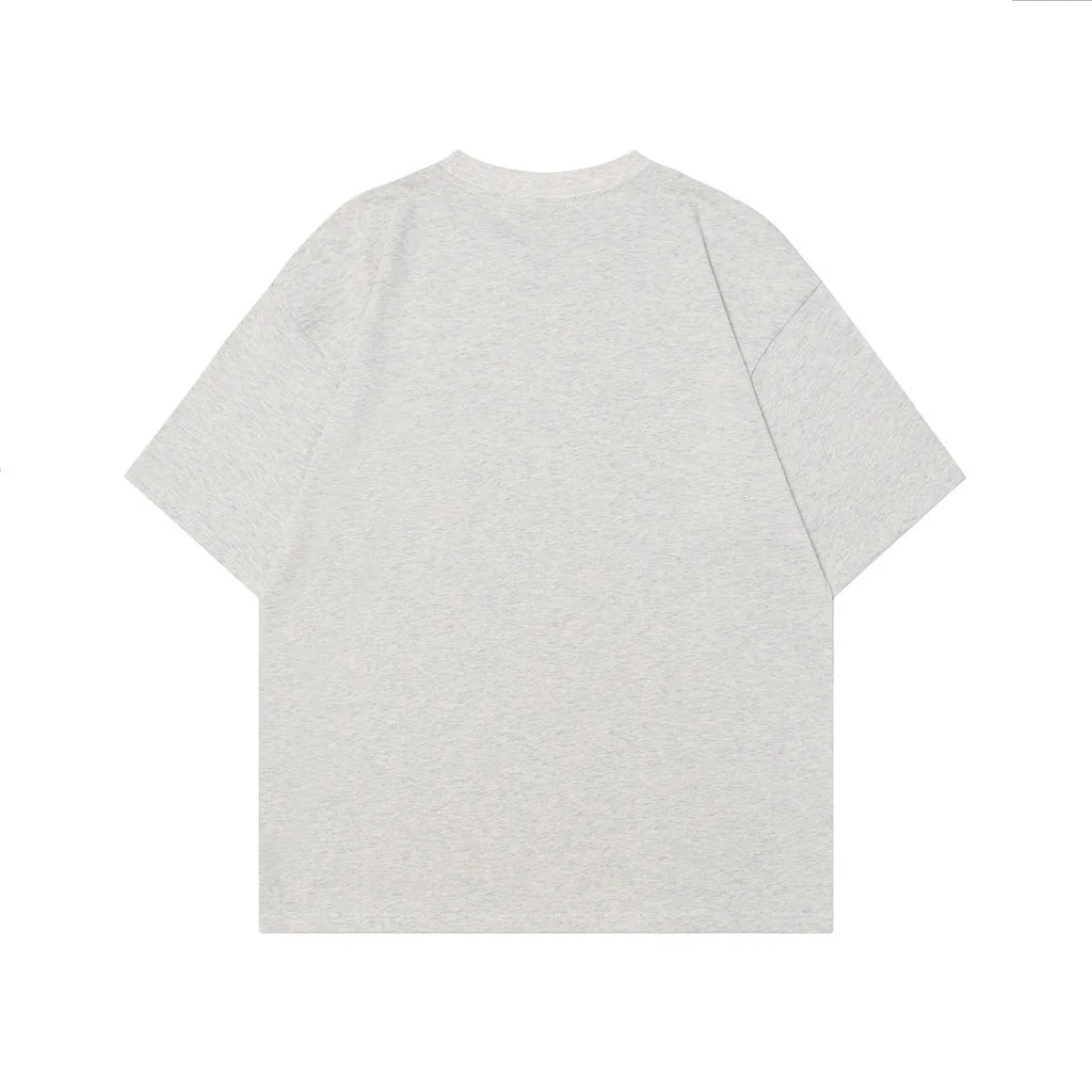 Men's loose-fit grey cotton short-sleeve t-shirt laid flat