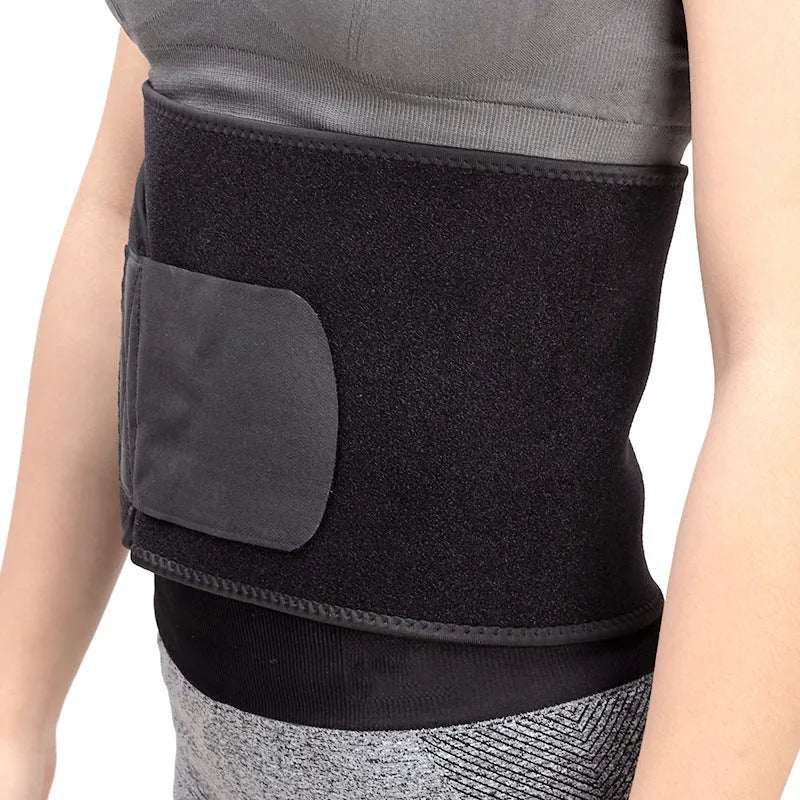 Black waist support belt for yoga and fitness activities providing lumbar protection