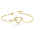 Heart-shape copper bracelet with clear 3A zirconia stone on adjustable chain in platinum finish