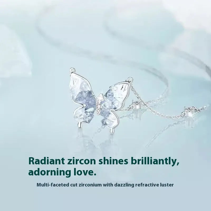 S925 silver Bingyu butterfly pendant necklace on an adjustable O-ring chain.