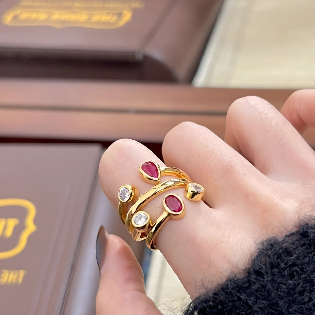 Geometric retro diamond ring with irregular cross design in two-tone electroplated finish