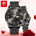 Couple quartz watch set with 40mm men's and 27mm women's round dials, stainless steel strap, 30m waterproof