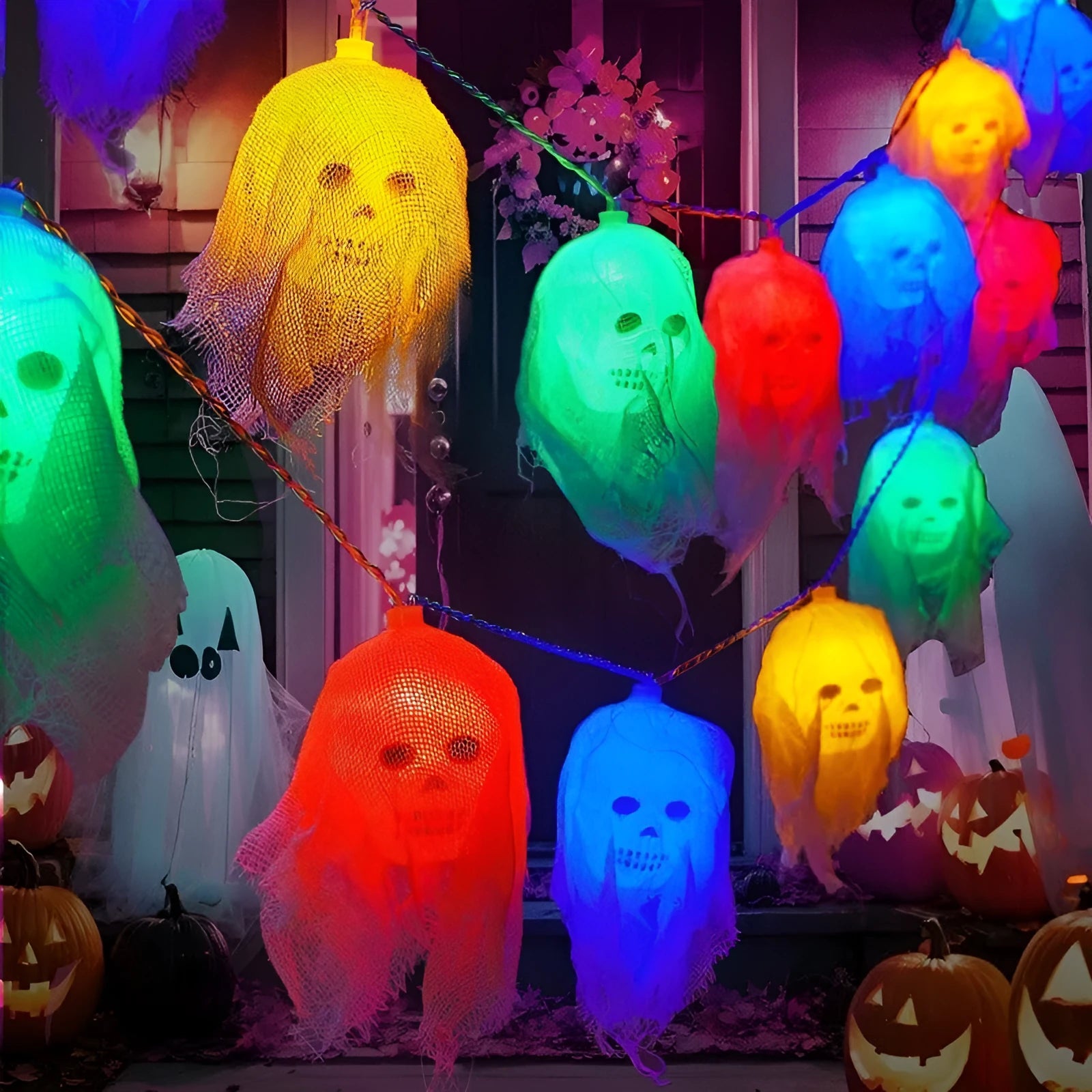 Battery powered Halloween LED coloured lights for indoor wall decoration in plastic shell