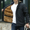 Men's corduroy waterproof breathable jacket with fleece lining in khaki, loose fit, front view