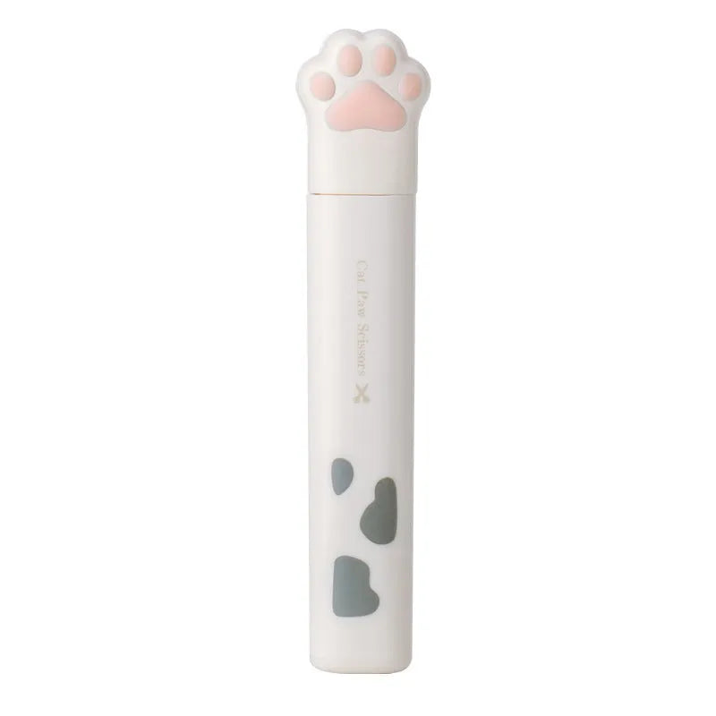 Small folding scissors with cat paw handles in pink, white, black, and blue colour options.