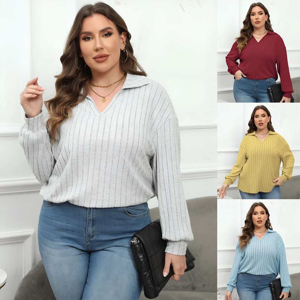 Women's plus size grey polo collar shirt with lantern sleeves in Gothic street style.