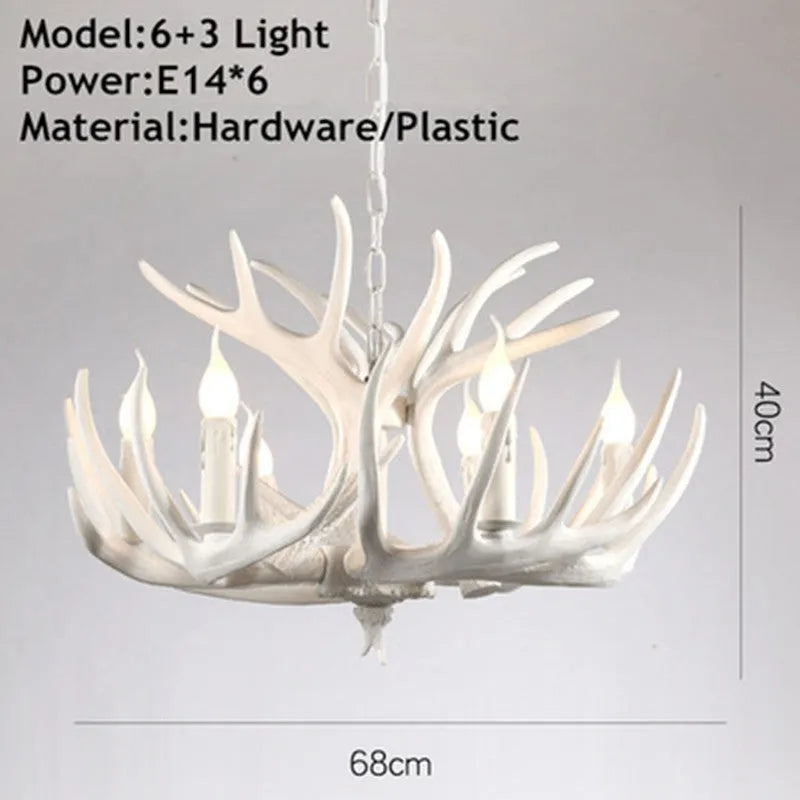 Nordic retro antlers chandelier pendant light with ABS shade, Brown 4 Heads option