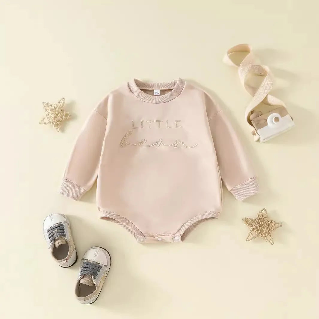 Children alphabet embroidery long-sleeve cotton jumpsuit in five colours for babies 0-18 months