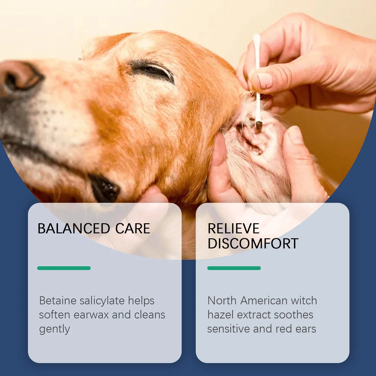 100ml bottle of gentle ear cleaner solution for dogs and cats on a white background.