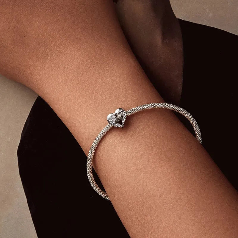 S925 silver Love Sisters charm bead, 1.0x1.1cm with 0.45cm hole, oxidation finish SCC3060