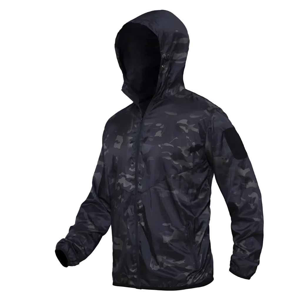 Men's ultra-thin breathable polyester sun protection hooded jacket in deep CP colour, tactical outdoor style