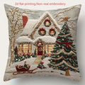 Christmas linen cushion cover with cartoon elk and rabbit pattern in modern simplicity style, 45x45cm