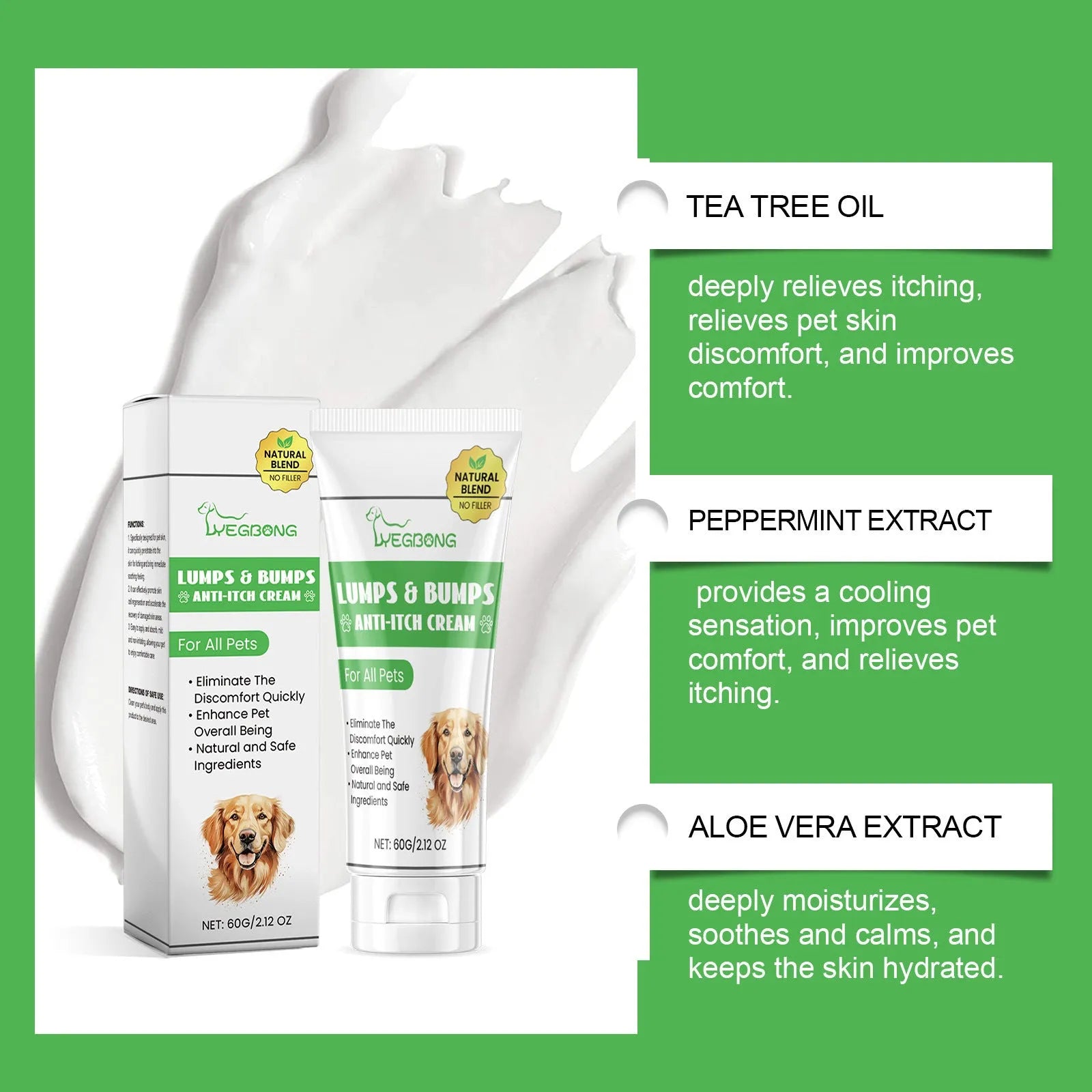 A 60g tube of antipruritic cream for cats on a white background, showing the 5.5cm diameter.