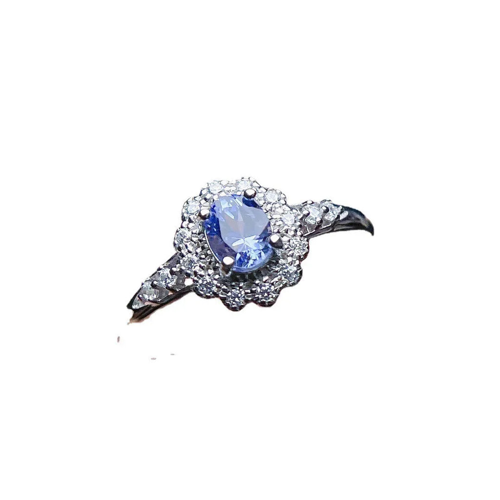 Natural tanzanite ring S925 silver adjustable open shank polished finish