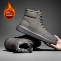 Winter warm men's fur-lined suede snow boots in gray non-slip rubber outsole