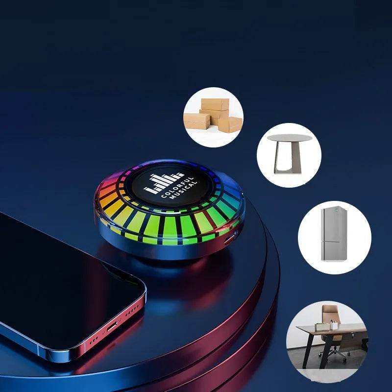 Compact cube-shaped voice control Bluetooth atmosphere lamp with polar LED light effect.