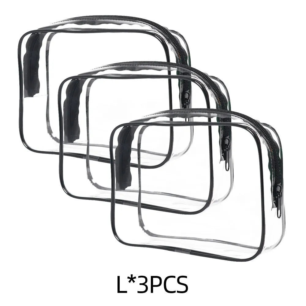 Semi-transparent PVC makeup bag in black, pink and white colours with Labubu design, customisable logo options
