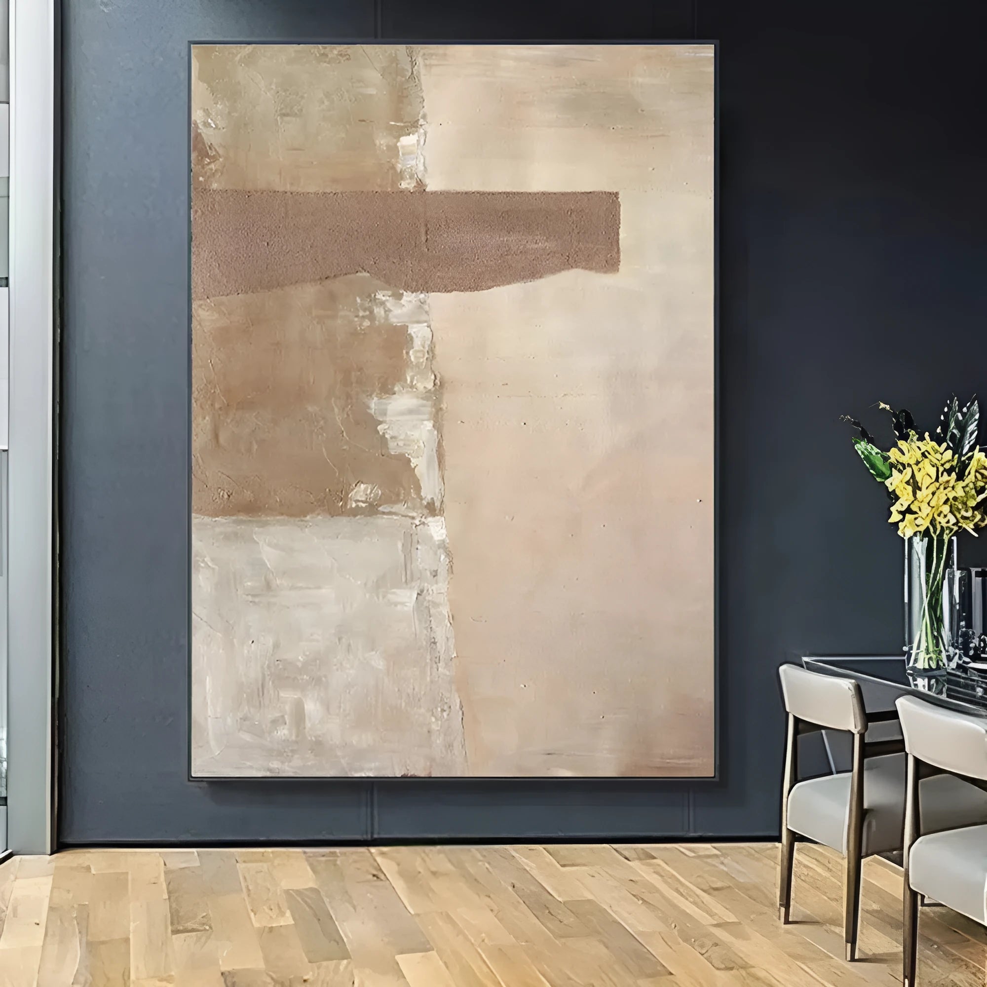 Large abstract handmade brown texture medieval style oil painting on canvas wabi-sabi home wall decor