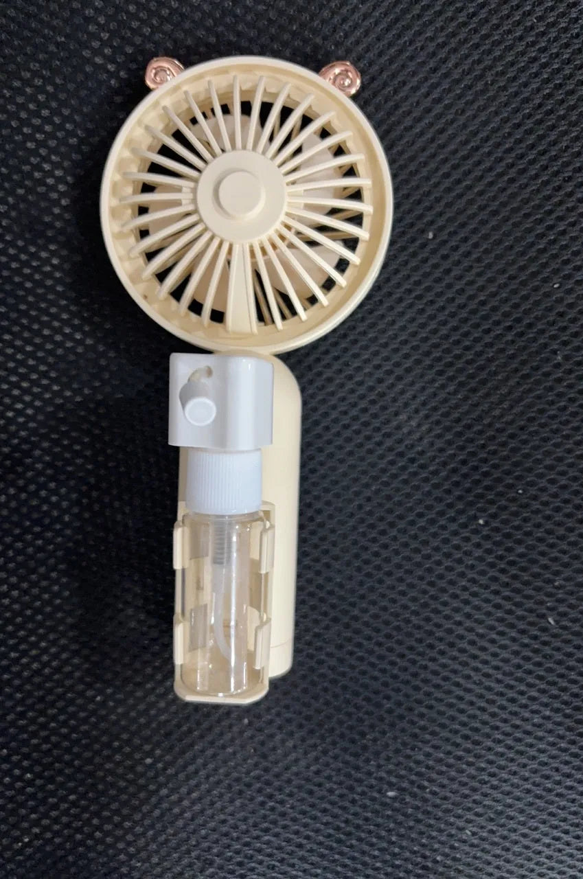 USB rechargeable plastic nozzle fan in apricot, blue, green, orange, and pink colour options.