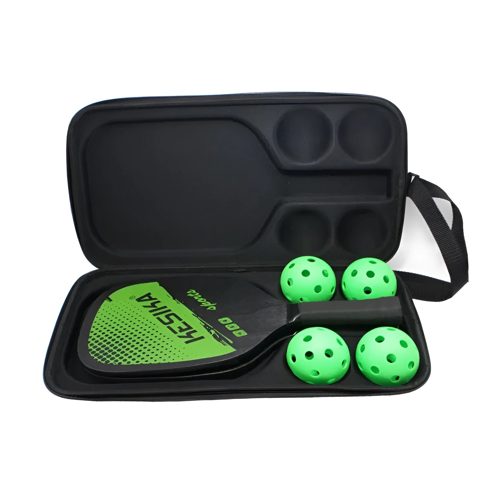 Black EVA pickleball racket storage bag with double shoulder straps, showing 45cm by 25cm by 8cm dimensions.