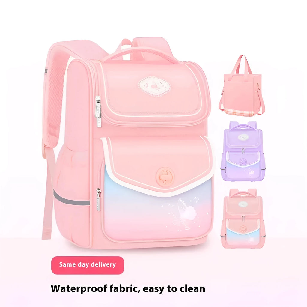 Pink waterproof Oxford cloth schoolbag for primary school girls with large capacity design
