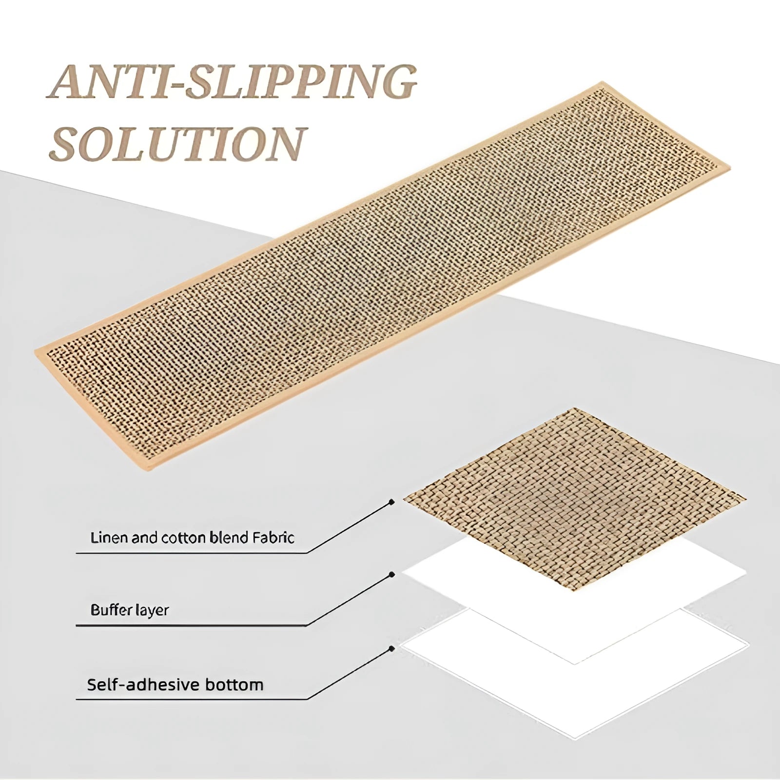 Japanese-style solid-colour stair mat with rubber or self-adhesive bottom in camel or black gold, measuring 20cm by 76cm.