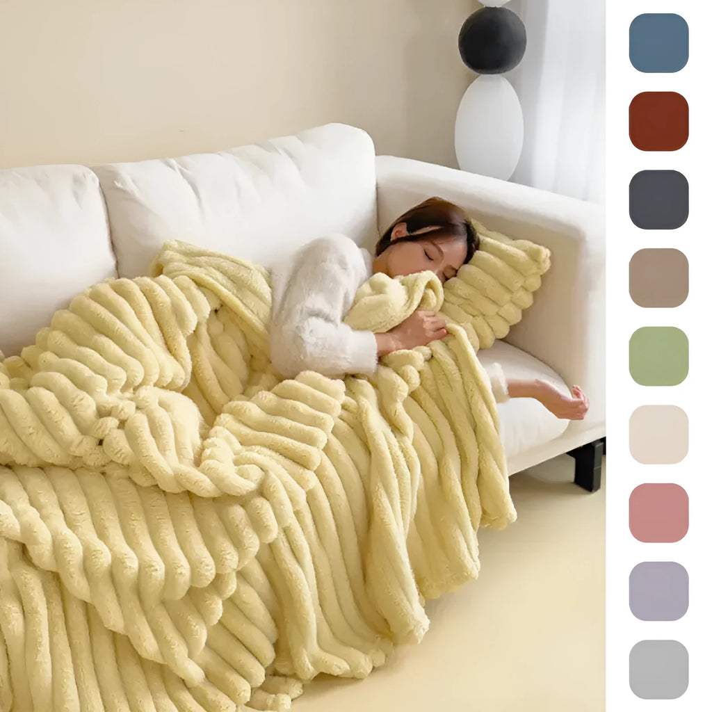 Soft Wind double-sided thick faux rabbit fur blanket in solid colour showing bubble velvet texture