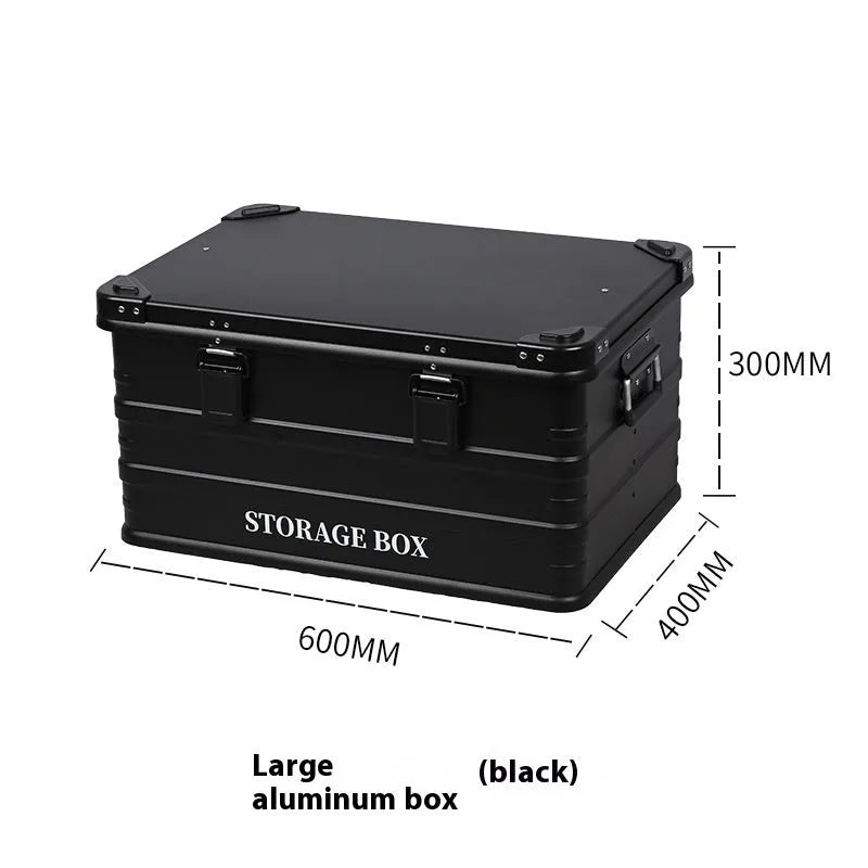 Waterproof vehicle-mounted storage box in Army Green, shown in medium size dimensions.
