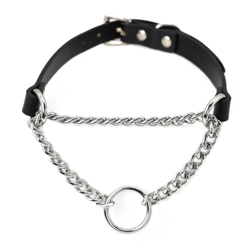 Black cowhide leather collar and matching leash bondage set
