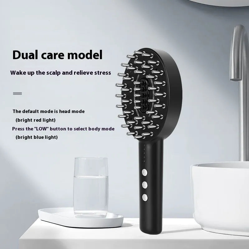 KD3802 black handheld scalp massager with charging cable and instruction manual
